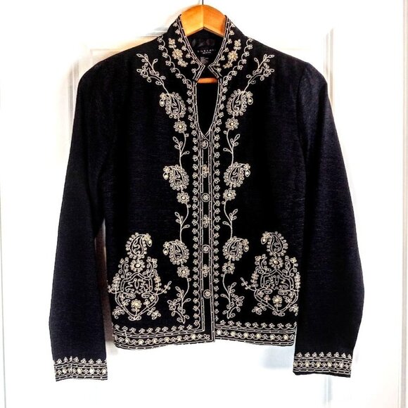 SilkLand Jackets & Blazers - Silk Land Petite Black Embellished Silk Jacket